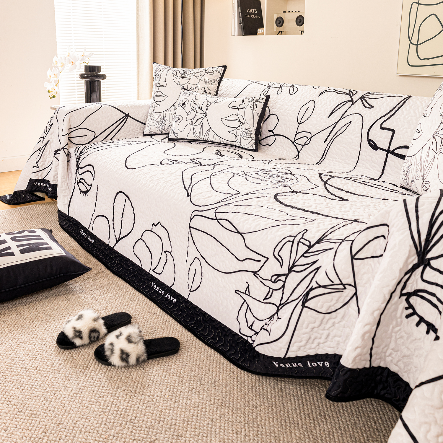 羽蔓家 维纳斯 北欧抽象美学四季通用沙发巾全铺盖布客厅沙发套罩
