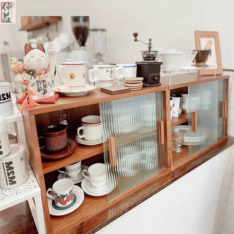 日式餐边柜实木厨房桌面碗柜收纳柜子家用储物柜台面杯子置物柜