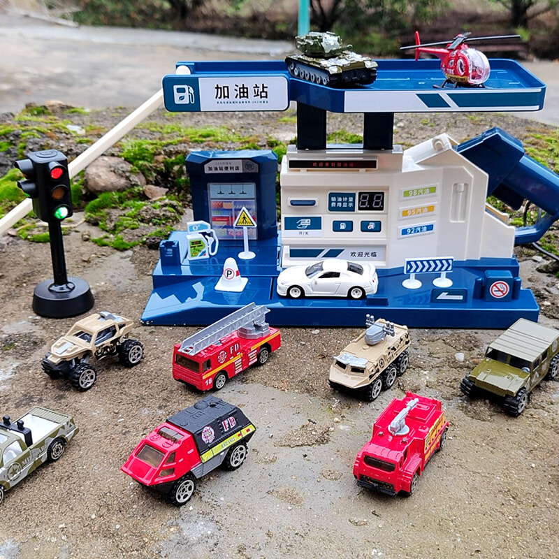 加油站场景玩具过家家儿童女孩益智仿真红绿灯模型男孩小汽车礼物