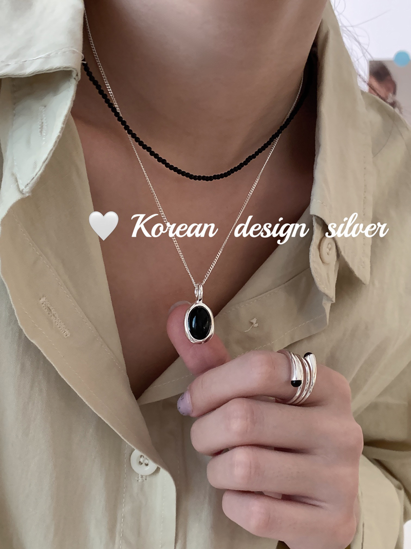 韩国黑玛瑙椭圆圆球项链女锁骨链纯银轻奢小众设计感简约高级感