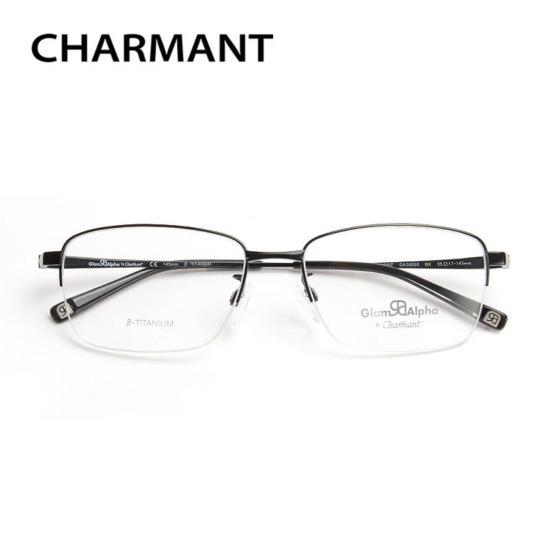 CHARMANT夏蒙镜架男半框钛架轻商务方框GA38090近视眼镜框女38143