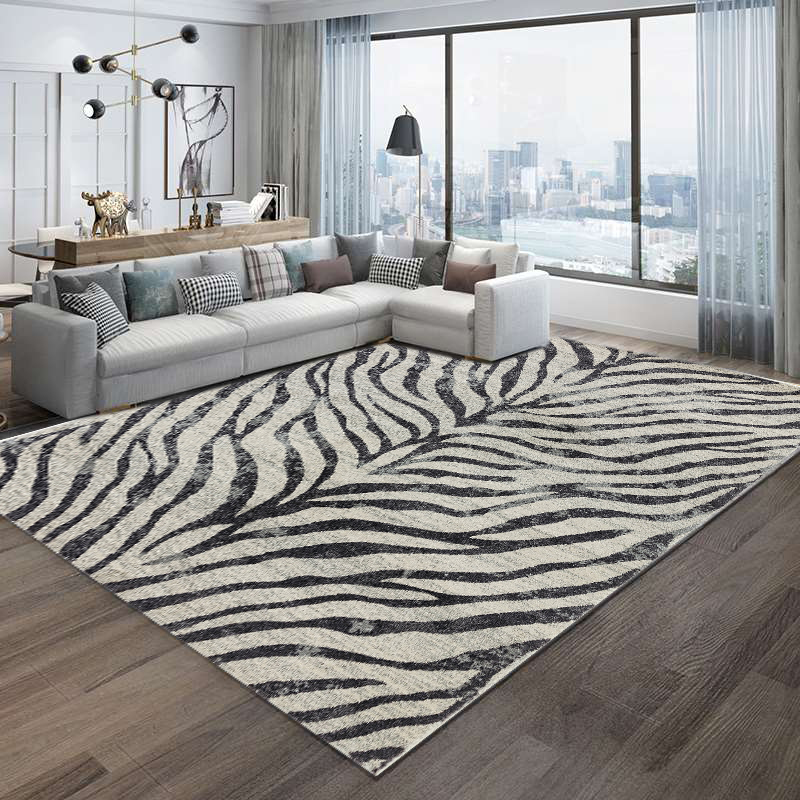 美式复古地毯法式轻奢斑马纹客厅茶几毯北欧卧室高级感加厚床边垫