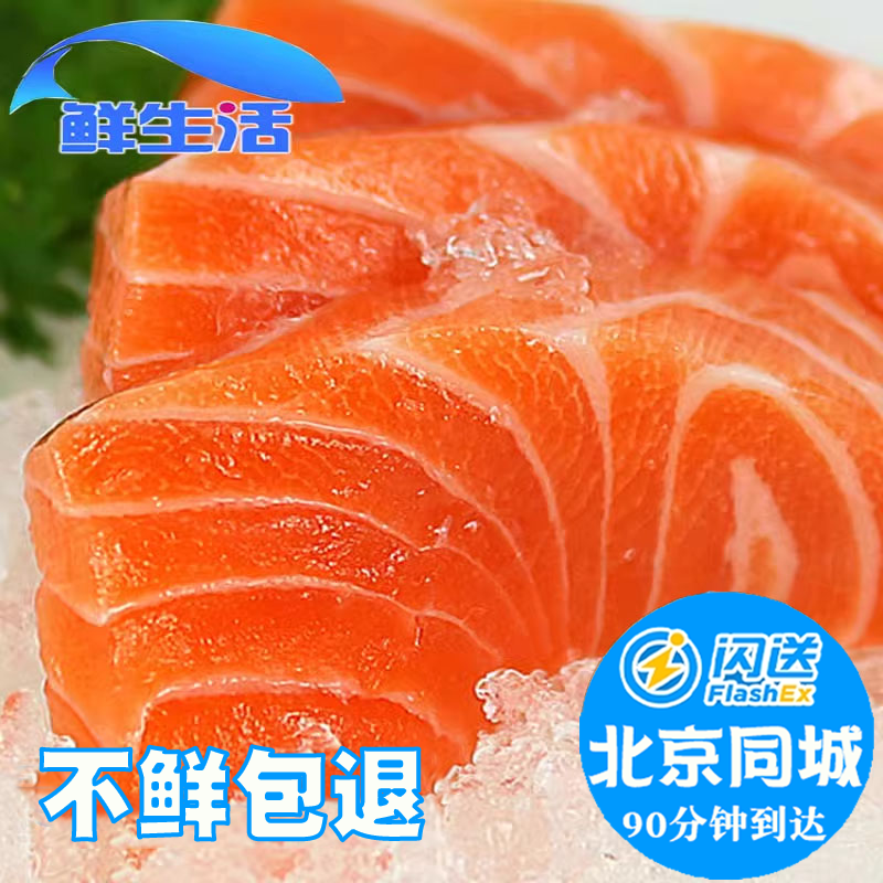 北京闪送 挪威进口冷冻冰鲜三文鱼刺身中段500g新鲜海鲜生鱼片