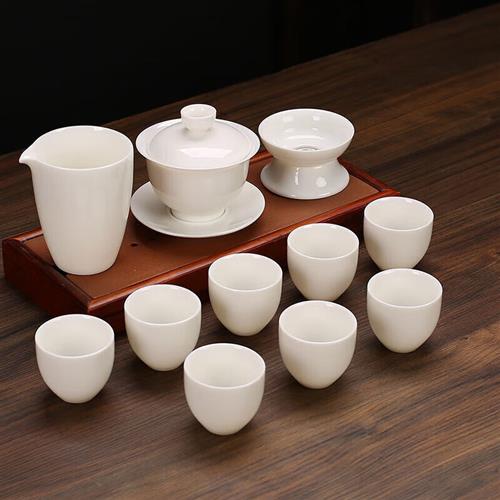 茶具套装8杯羊脂玉高白瓷功夫茶具家用简约办公会客陶瓷盖碗 小暖