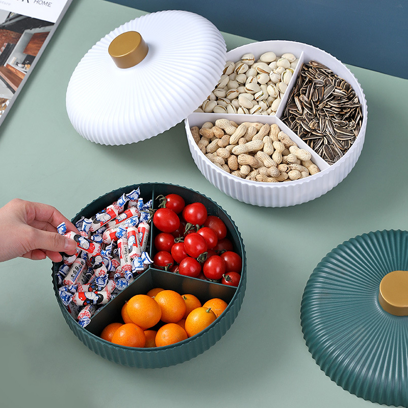 过年水果盘干果盘塑料密封家用客厅大容量分格带盖糖果盒瓜果盘子
