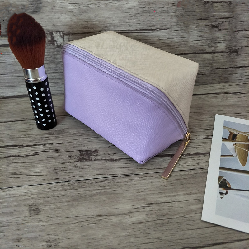 推荐兰蔻新款PU紫色双色拼接长方形化妆包便携小巧手拿包零钱包