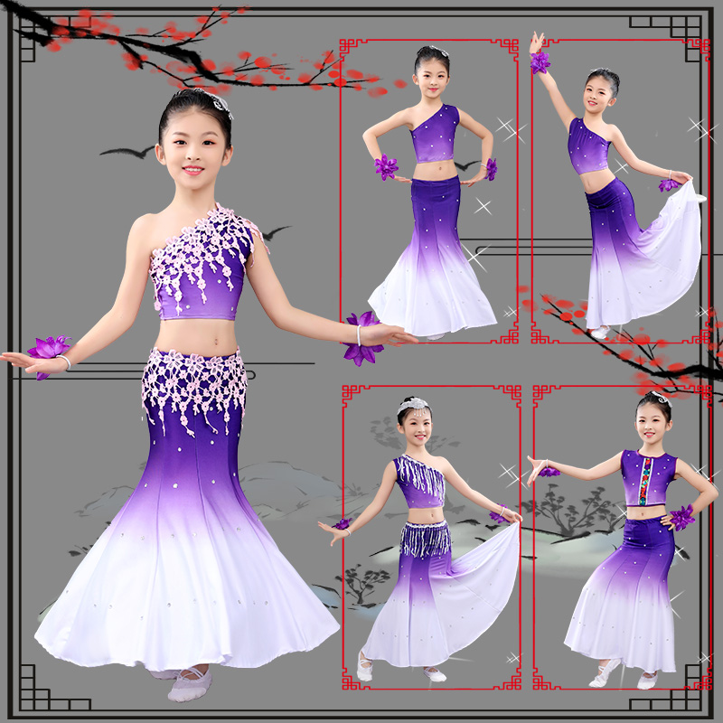 少儿傣族舞蹈演出表演服演出服装儿童幼儿女孔雀舞鱼尾裙彩云之南