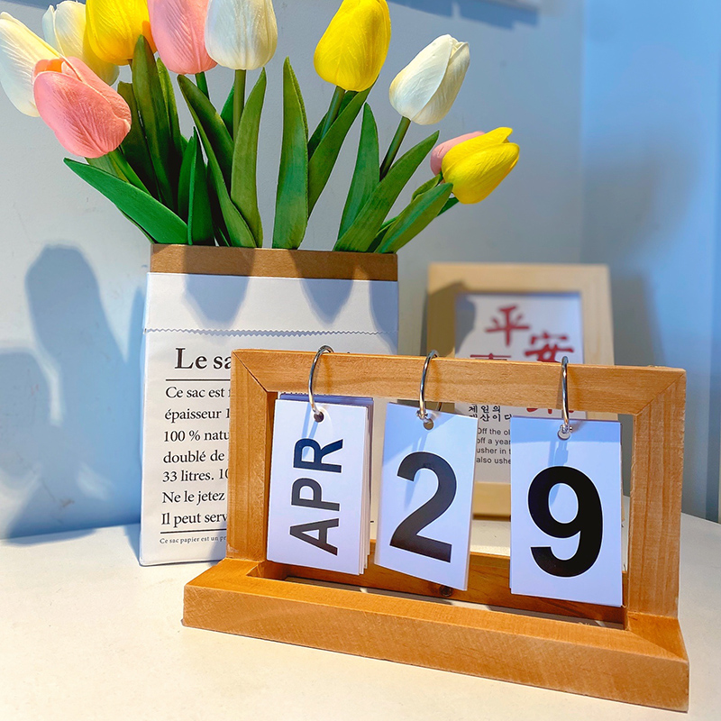 创意木质翻页日历摆件办公室桌面装饰品日期牌拍摄拍照小道具摆设