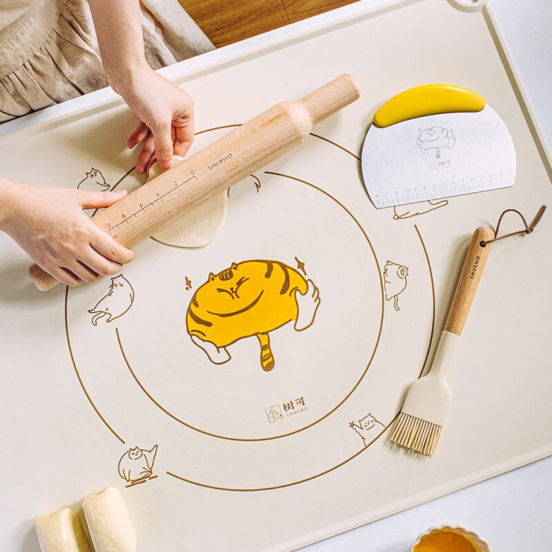 橘猫硅胶揉面垫加厚烘焙面板擀面食品级垫子和面粉垫胶垫案板