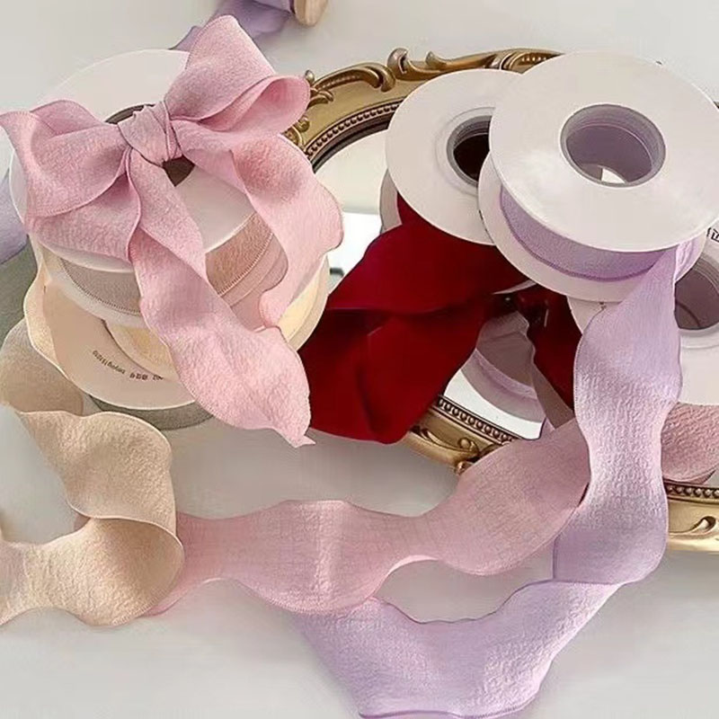 4cm宽花边皱皱丝带鲜花花束包装彩带礼品盒diy材料蝴蝶结绸带