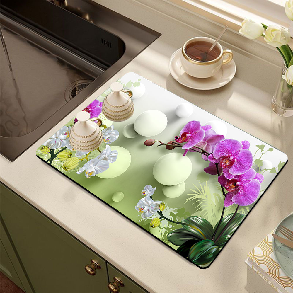 花朵靓丽厨房台面沥水垫硅藻泥速干吸水洗手台水槽桌面防滑碗盆垫
