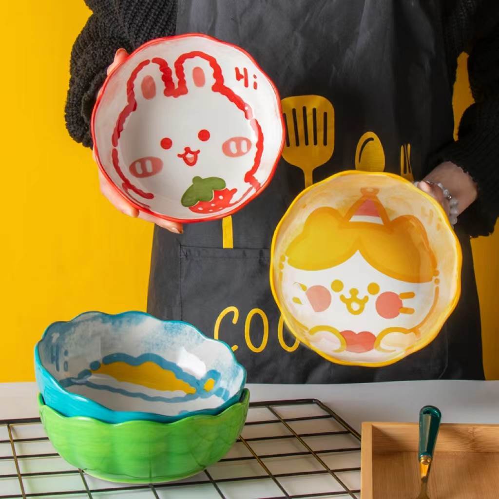 陶瓷釉下彩高颜值卡通可爱少女心沙拉碗家用烤箱微波炉专用碗家庭