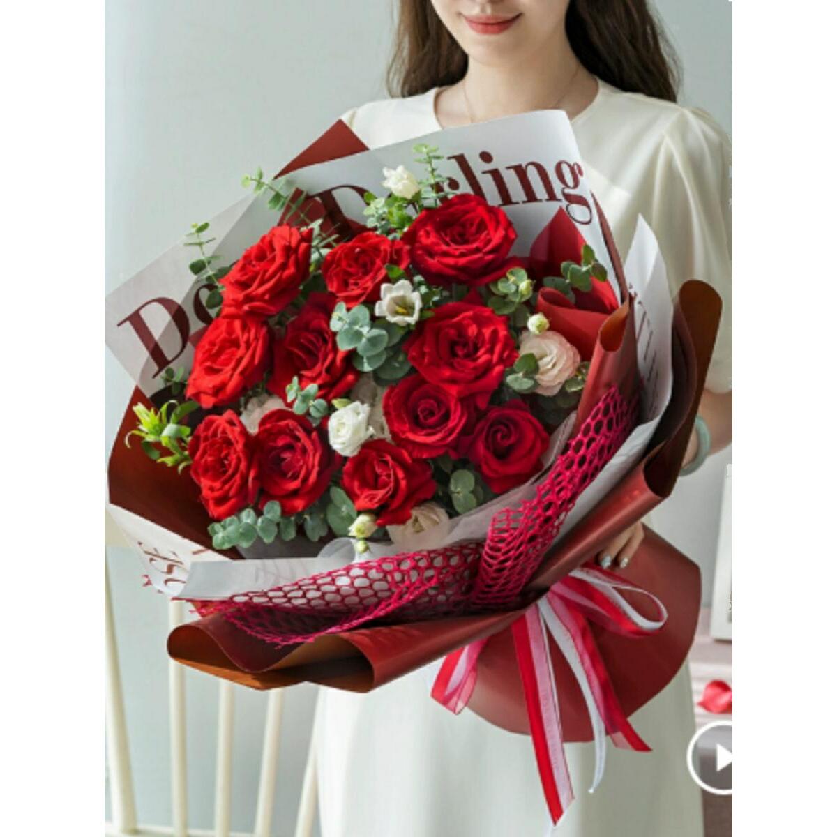 鲜花速递生日红粉玫瑰花束呼和浩特包头乌海赤峰同城花店配送女友