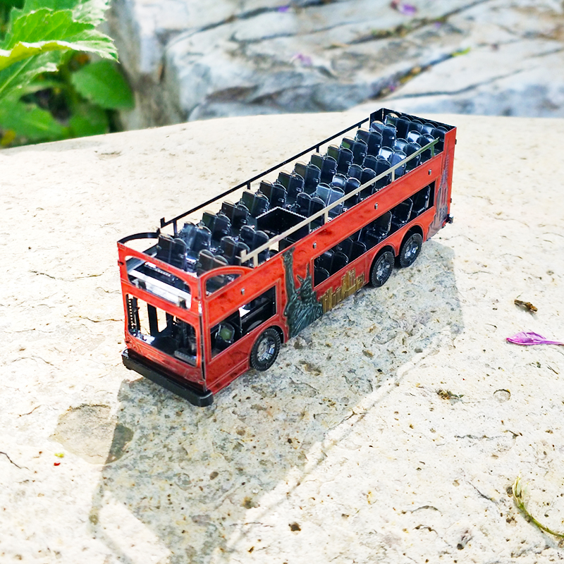 全金属3D立体拼图DIY拼装模型彩色纽约观光巴士双层公交益智玩具
