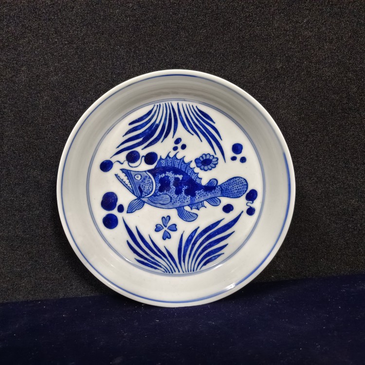 景德镇陶瓷老厂货手工绘制青花壶承茶具盘子富贵有鱼经典汾水收藏