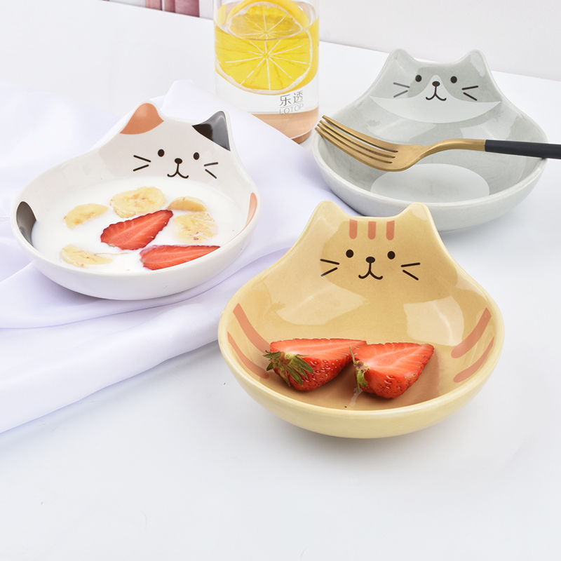 日式猫咪陶瓷餐具可爱猫脸造型水果沙拉碗罐头碗饭碗甜品碗家用