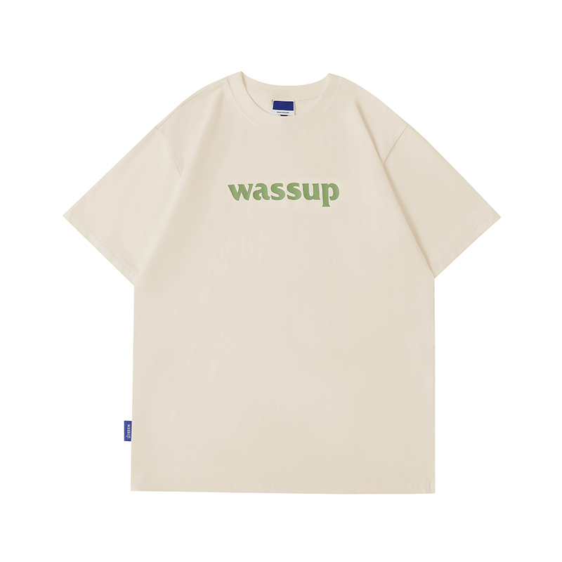 WASSUP短袖T恤女ins纯棉夏季宽松半袖2024新款美式情侣装正肩上衣