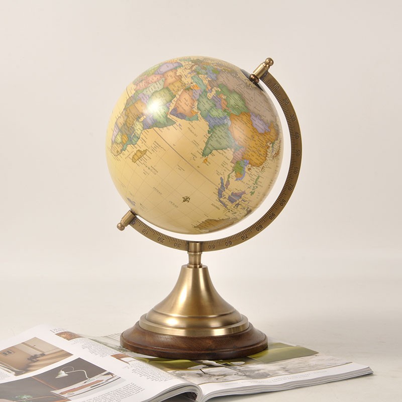 印度进口纯铜地球仪美式创意书房办公室桌面装饰摆件家居道具摆设