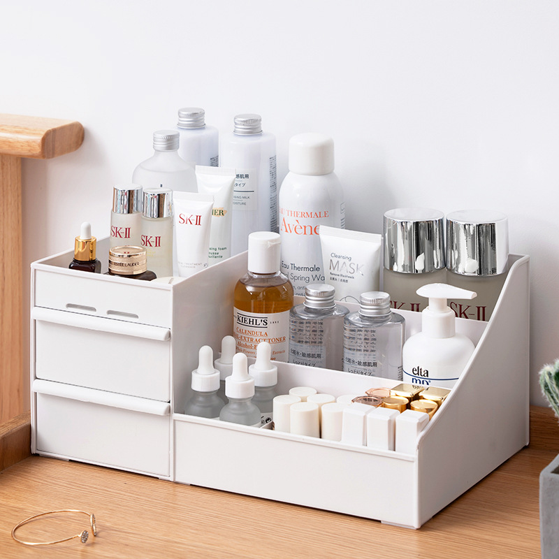 家用抽屉式化妆品收纳盒便携浴室护肤品桌面梳妆台塑料分格化妆盒