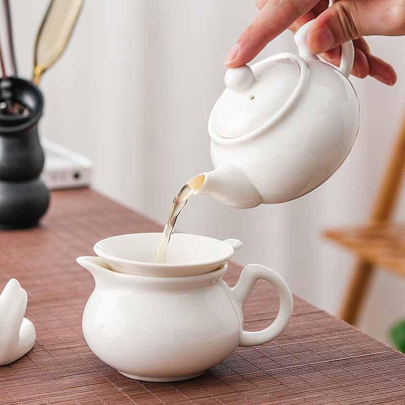 骨瓷茶壶茶杯白色陶瓷盖碗泡茶器白瓷茶漏公道杯家用茶盘功夫茶具