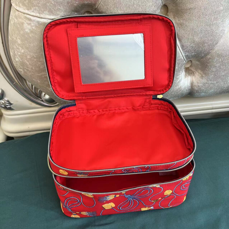 新款 雅诗兰黛22年大红色双层带镜化妆箱手提收纳箱大容量化妆包