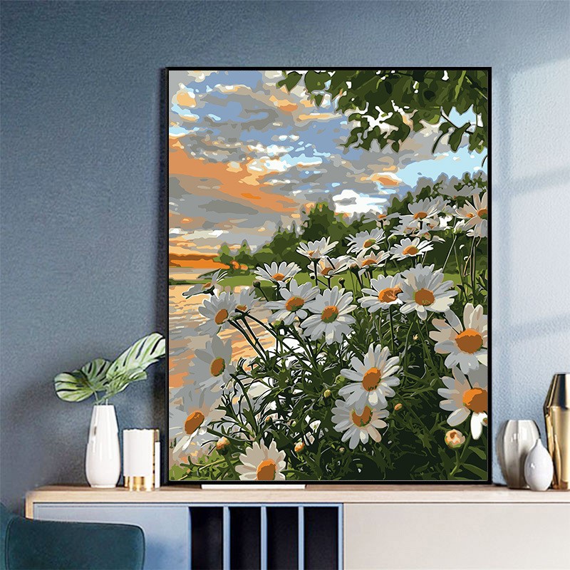 花卉diy数字油画2024新款填充填色油彩画高级感丙烯装饰风景油画