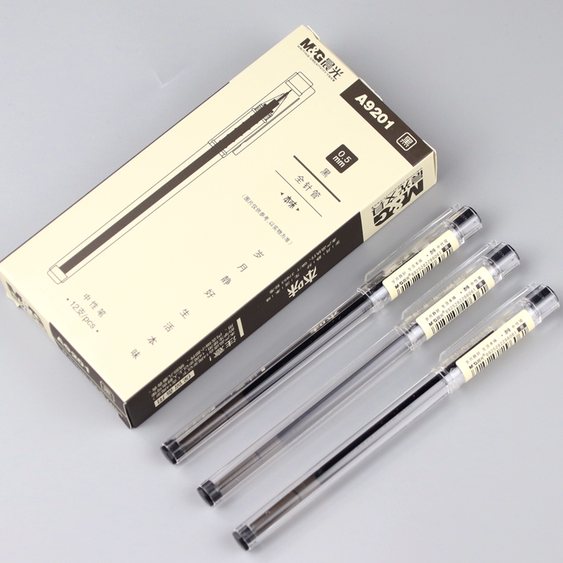晨光本味中性笔AGPA9201透明笔杆水笔0.5全针管笔芯简约碳素黑笔