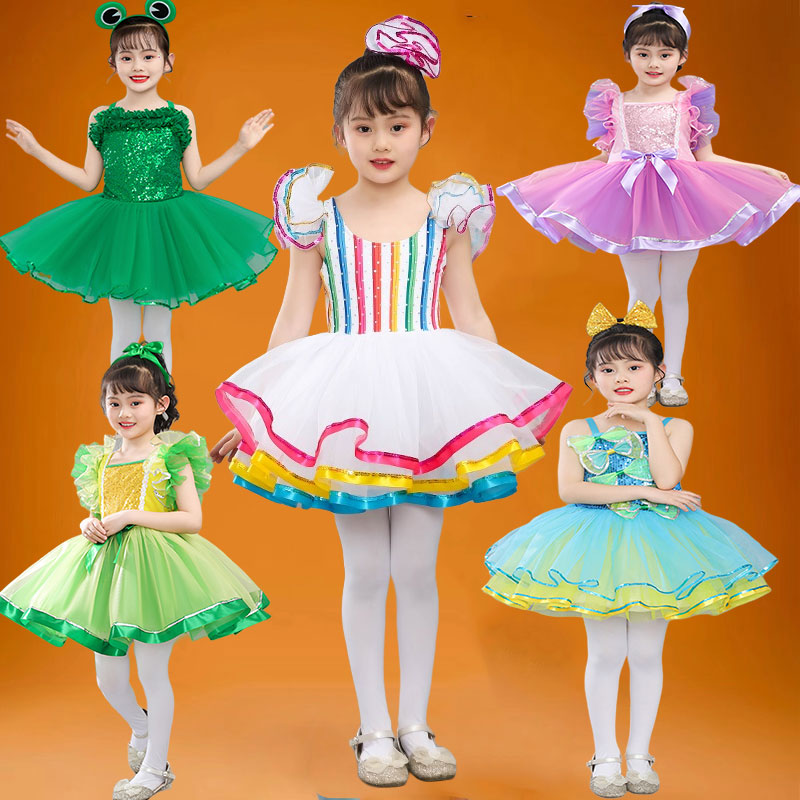 新款儿童蓬蓬裙演出服幼儿园舞蹈公主裙连衣裙女童亮片纱裙表演服