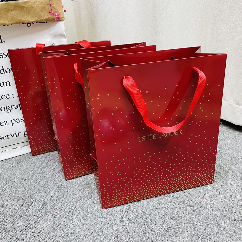 雅诗兰黛红石榴三件套五件套手提袋礼品袋套盒用袋子礼品盒子