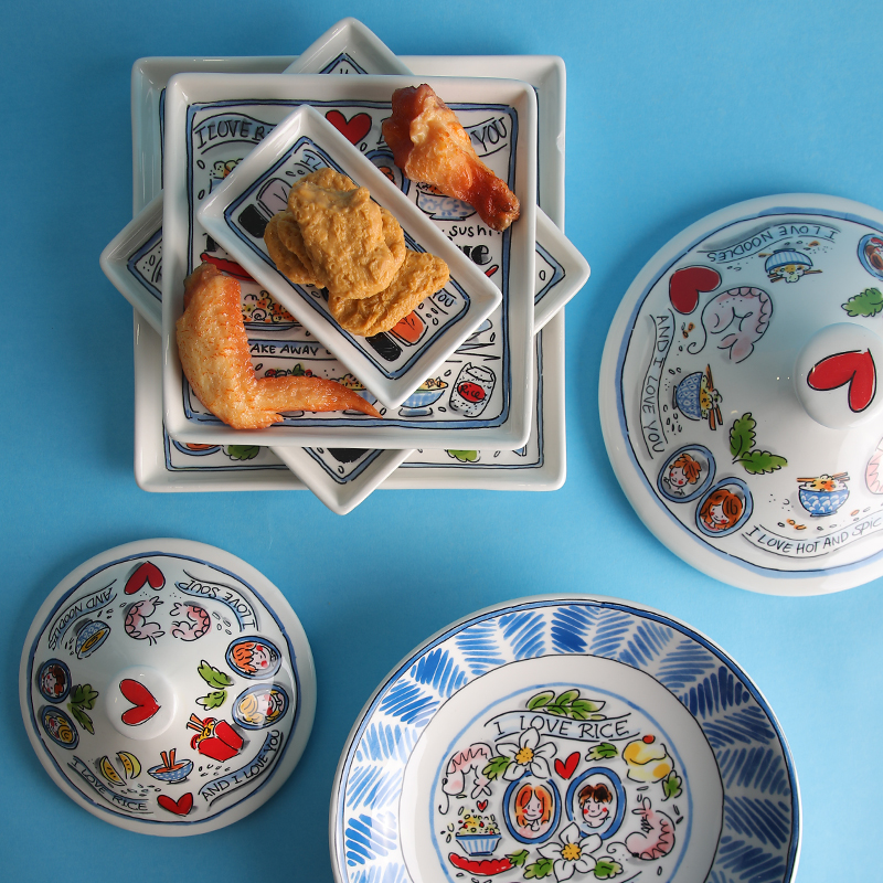 BLOND陶瓷水杯茶壶碗碟家用餐具荷兰出口卡通亚洲系列套泡面碗盘