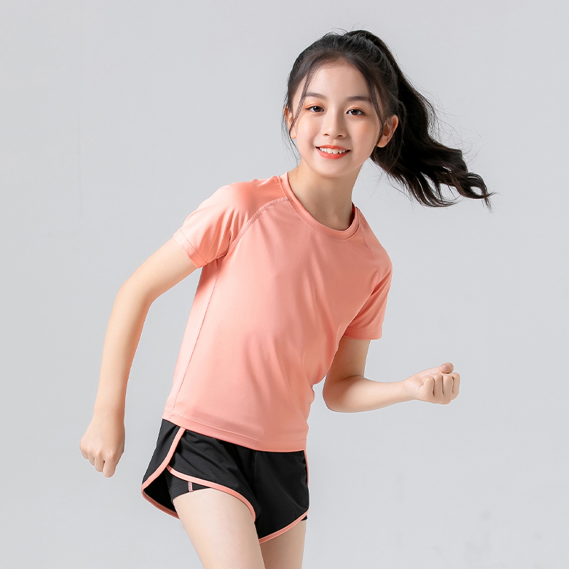 路伊梵女童运动套装跑步速干训练服冰丝儿童短袖两件套健身服夏季