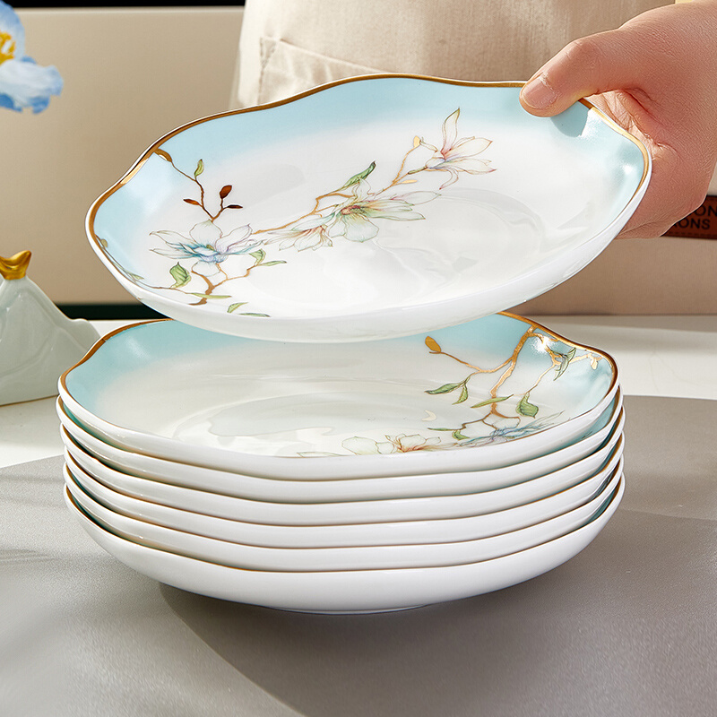 盘子菜盘家用唐山品质骨瓷餐具45%骨粉好看的金边2024新款陶瓷碟