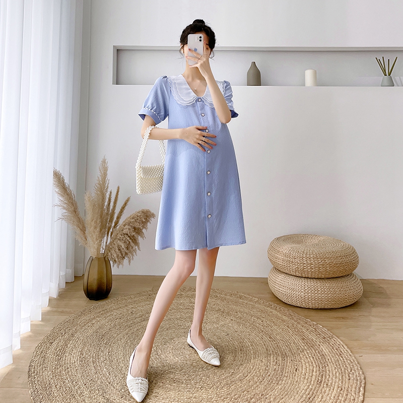孕妇夏季连衣裙韩版娃娃p领设计甜美减龄2022年新款夏装百搭时尚