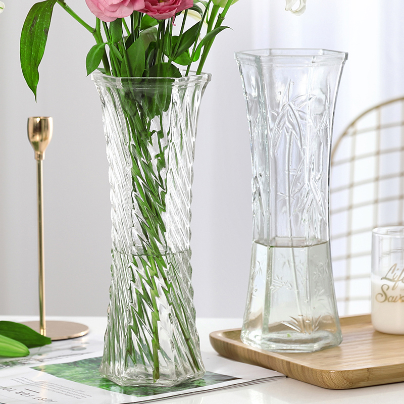 花屏玻璃花瓶大口径宽口百合欧式小清新摆件高档竹子水养大号