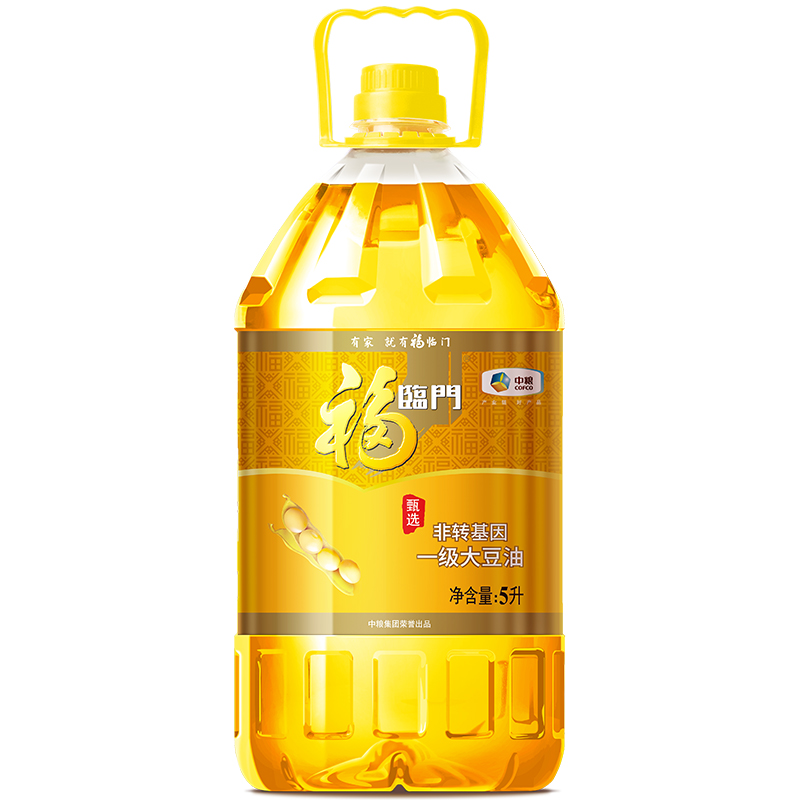 福临门甄选一级大豆油5L非转基因食用油桶装家庭炒菜色拉油中粮出