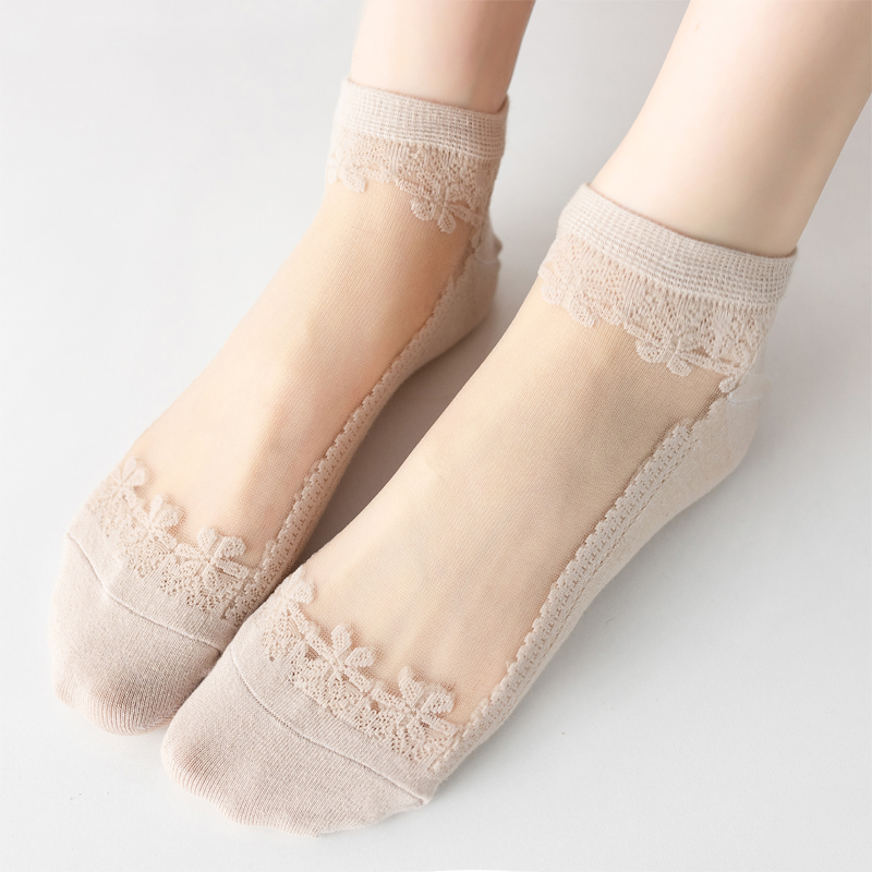 玻璃丝水晶丝袜子女夏季薄款棉底透明隐形船袜雪花夏天透气短袜