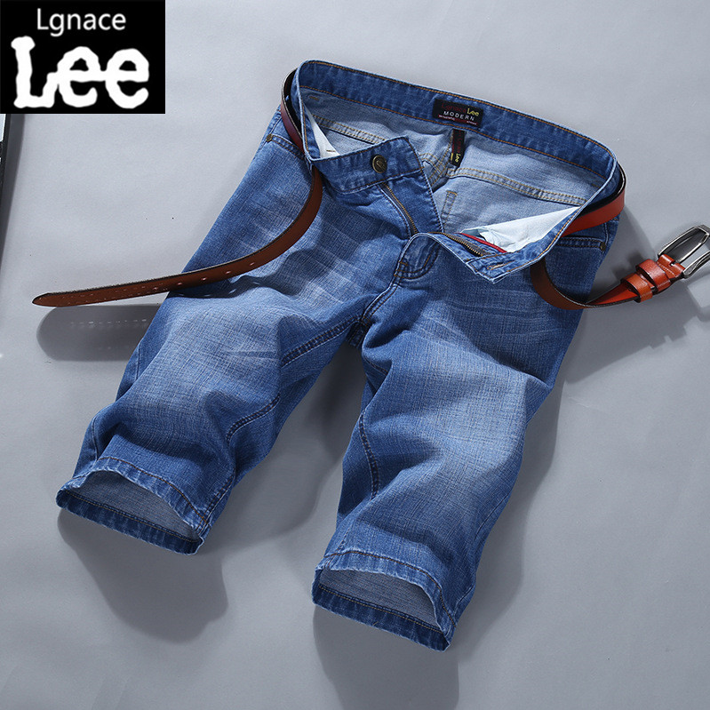 Lgnace Lee男士牛仔短裤夏季超薄款五分宽松直筒修身休闲弹力马裤