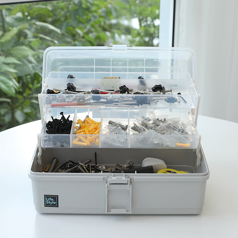 工具箱家用五金零件螺丝收纳盒透明塑料收纳箱针线盒子三层整理箱
