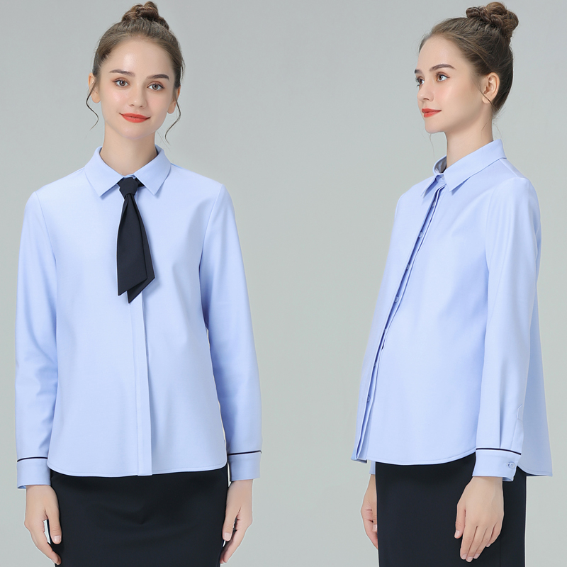 加绒加厚衬衫女秋冬季职业面试上班工装白色蓝色孕妇衬衣长袖上衣