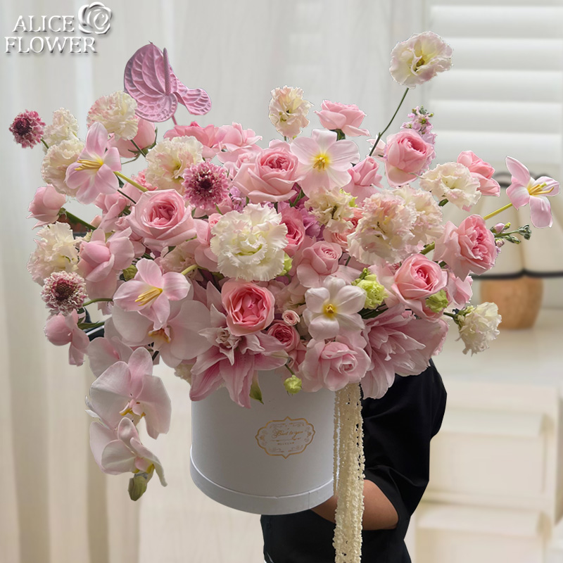 520杭州鲜花速递同城玫瑰抱抱桶花束爱人女友生日订花店送上门