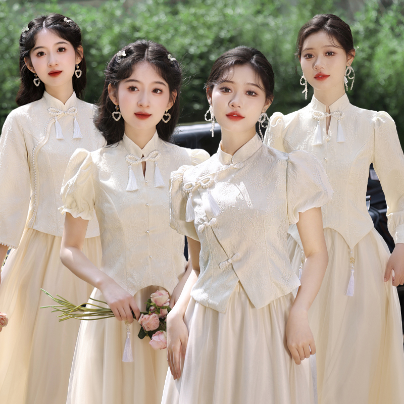 中式伴娘服女2024新款夏季姐妹团礼服小个子高级感平时可穿伴娘裙