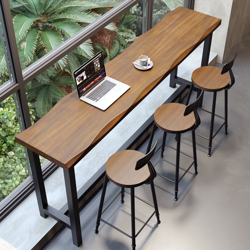 。现代简约吧台桌椅实木长桌休闲洽谈奶茶咖啡厅酒吧高脚椅靠墙窄