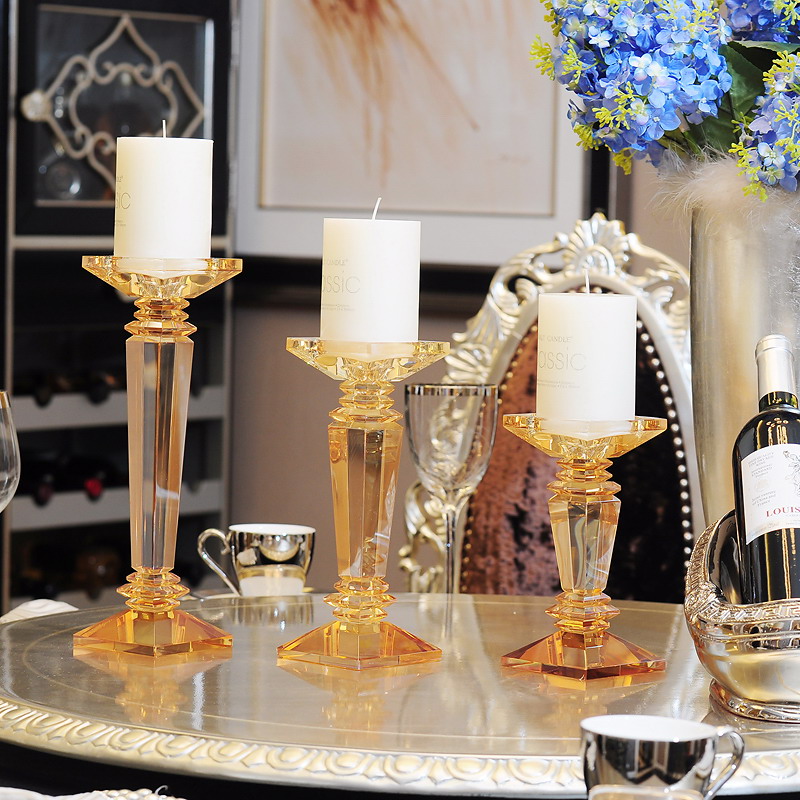 速发欧式金色水晶玻璃蜡烛台 浪漫婚庆婚礼餐桌烛台摆件 样板房软
