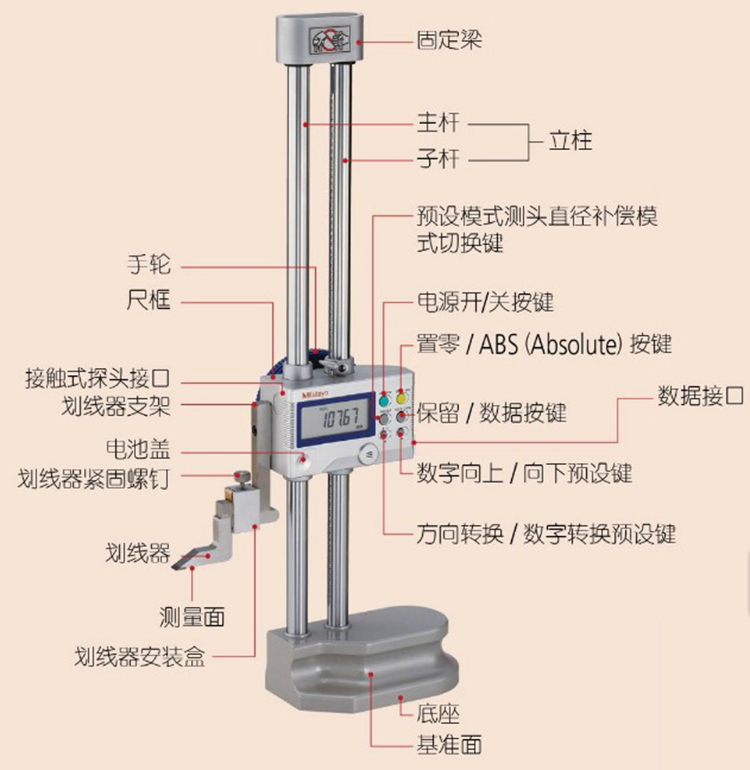 日本三丰数显高度尺测量仪电子划线双柱卡尺0-300mm 192-613/614