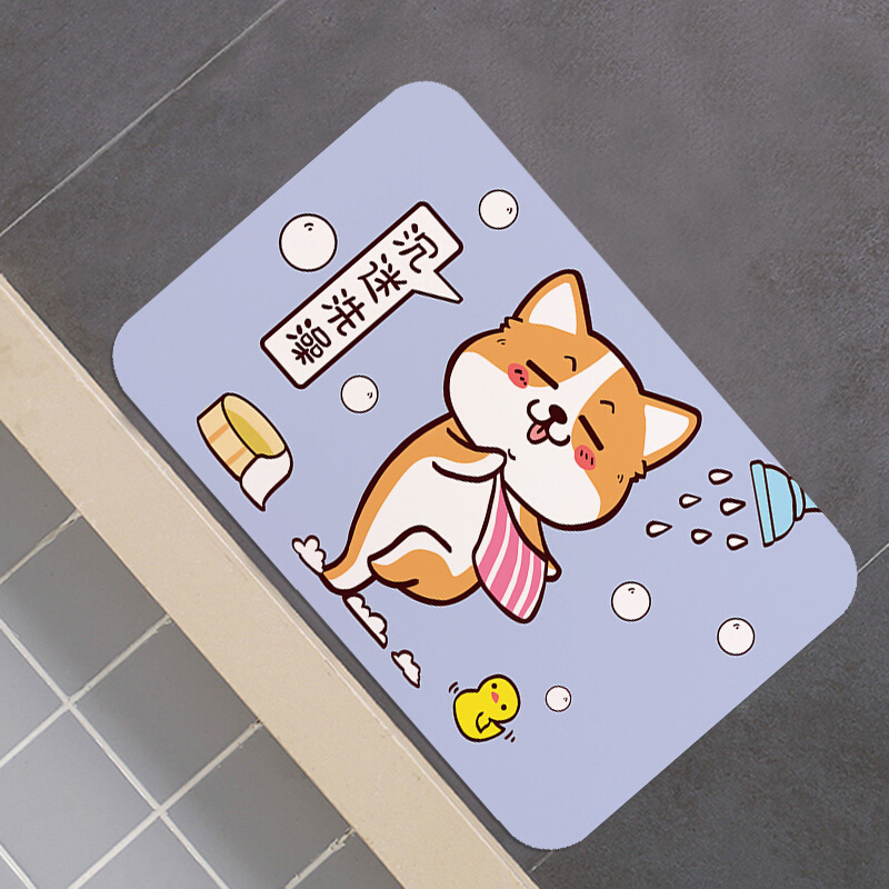 卡通粤语宠物柯基硅藻泥脚垫浴室洗手间硅藻土吸水速干板防滑地垫