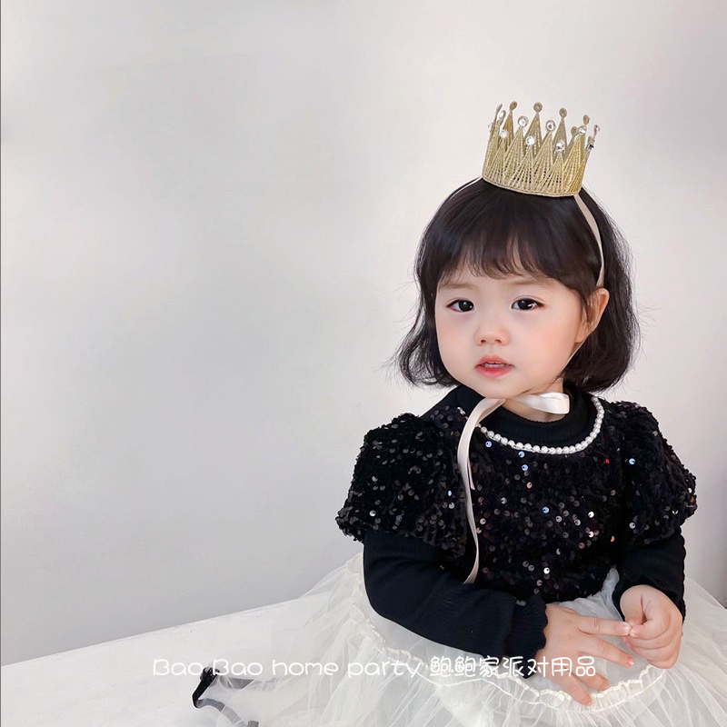 韩版男孩女孩周岁生日帽派对可爱公主皇冠发箍婴儿百天金色头饰