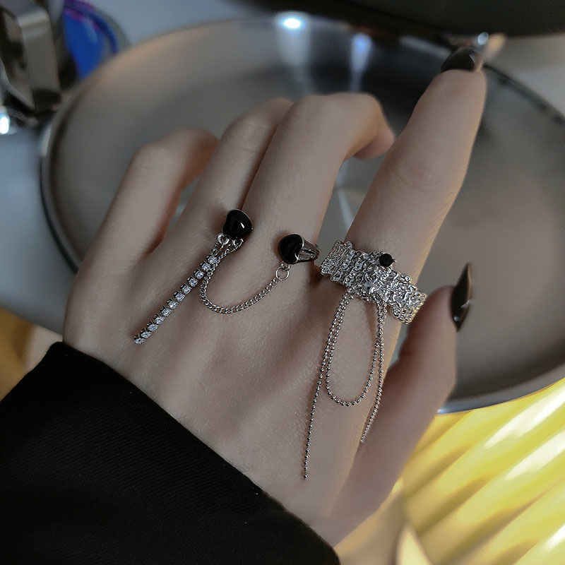 高级感肌理银色独特流苏链条戒指手作可调节不规则小众设计指环