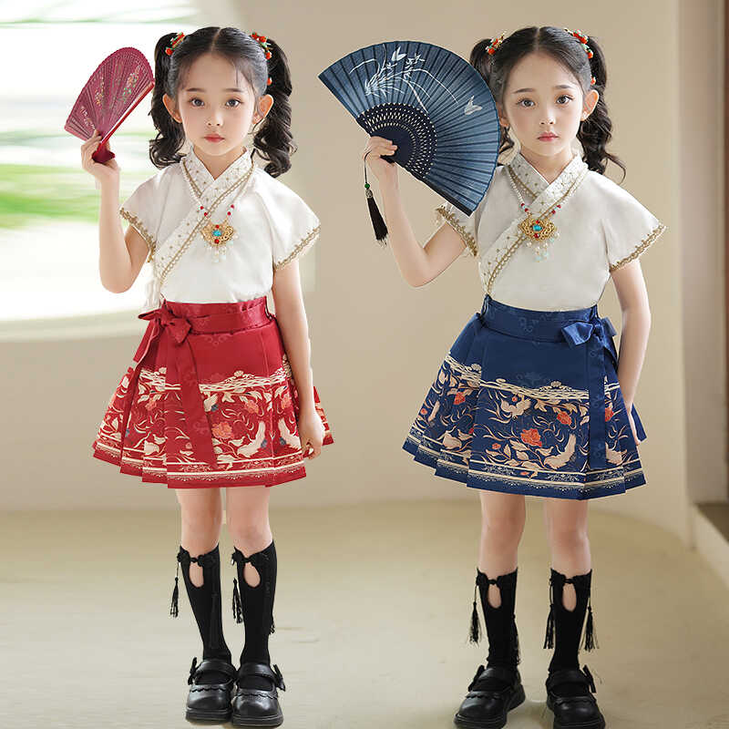 马面裙套装女童2024新款春夏款儿童汉服新中式国风高端古装两件套
