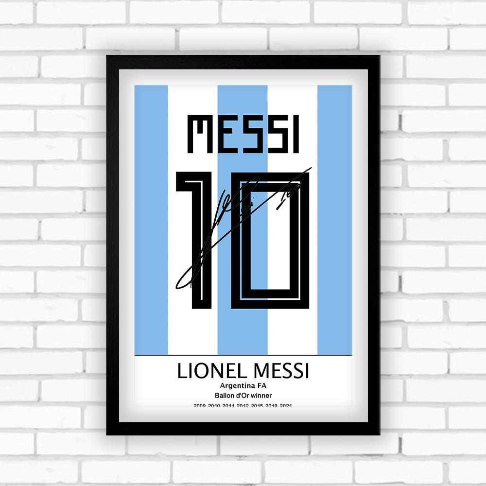 01相框阿根廷梅西世界杯学生照片迷实木足球衣装饰墙摆件酒吧签名