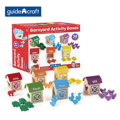 躲猫猫农场木盒6件美国Guidecraft 桌面认知儿童计数排序玩具